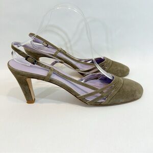 Boden Lavender Gray Suede Sling back Heels 41  US 9.5 Retro Bohemian Classic